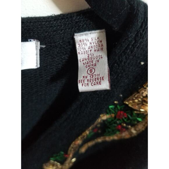 Vintage Karen Scott Evening Christmas Beaded Bows Cardigan Sweater - Picture 4 of 5